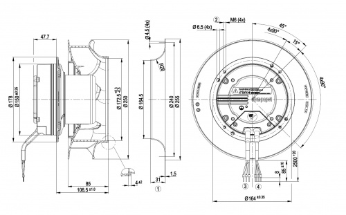 Центробежный вентилятор ebmpapst R3G250RO40A5