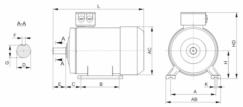 Размеры двигателей габаритов 56-160 монтажного исполнения IM1081 Размеры двигателей габаритов 56-160 монтажного исполнения IM1081.png