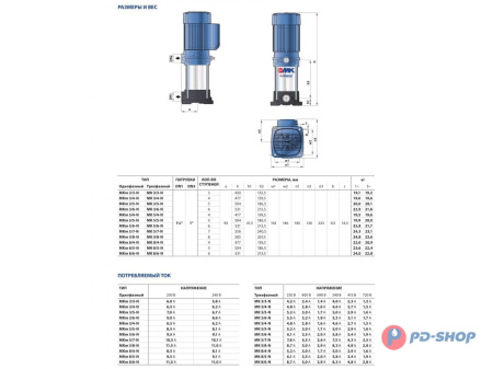 Многоступенчатый вертикальный насос Pedrollo MKm 5/4