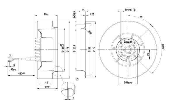 Центробежный вентилятор ebmpapst R1G175AB4102