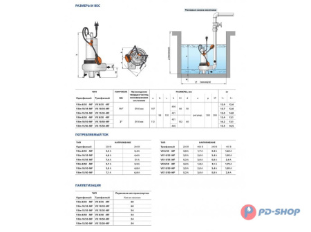 Насос фекальный Pedrollo VXm 15/50-MF кабель 10м