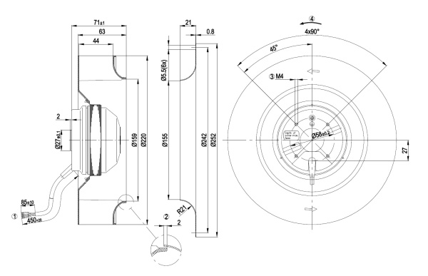 Центробежный вентилятор ebmpapst R2E220AA4005