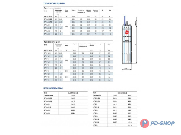 Двигатель погружной Pedrollo 4PD 5,5
