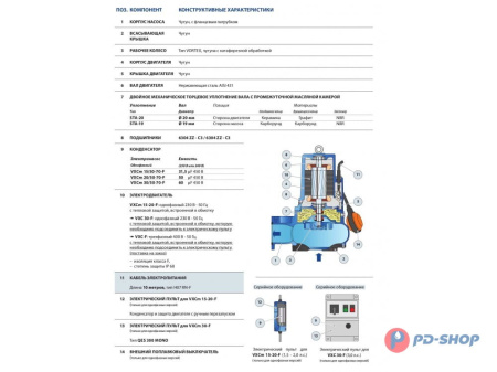 Насос фекальный Pedrollo VXC 15/70-F кабель 10м
