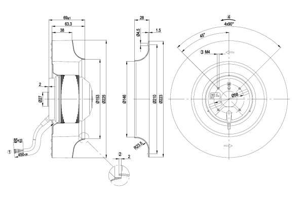 Центробежный вентилятор ebmpapst R2E225AT5105